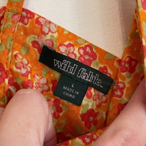 WILD FABLE Sleeveless Woven Bodycon Dress Orange Red Floral Mini Cotton Y2K 90s - Picture 7 of 15